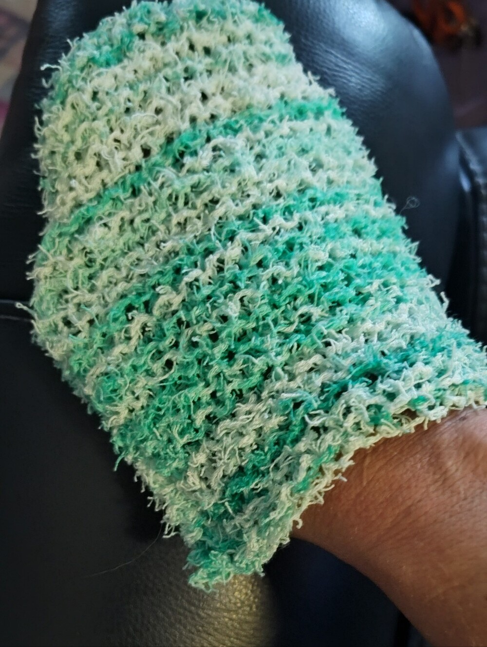 Handmade Soft Green Scuubby StripedHand Sleeve Washcloth